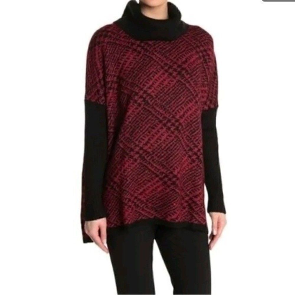 Joseph A Red & Black Checked Plaid Cowl Neck Sweater Oversized Sweater Size S